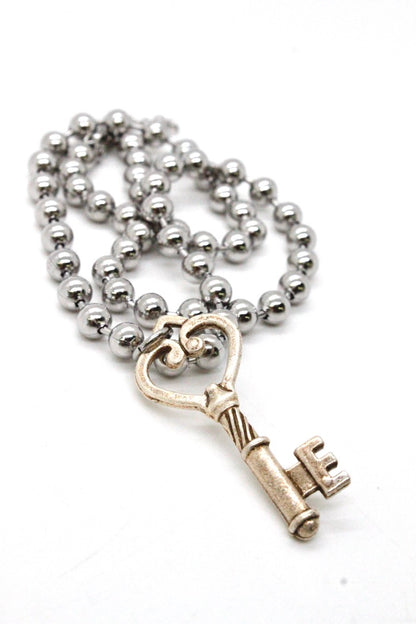 Single Silver Ball Chain Necklace with Silver Key N2-S1008 -The Classics Collection-