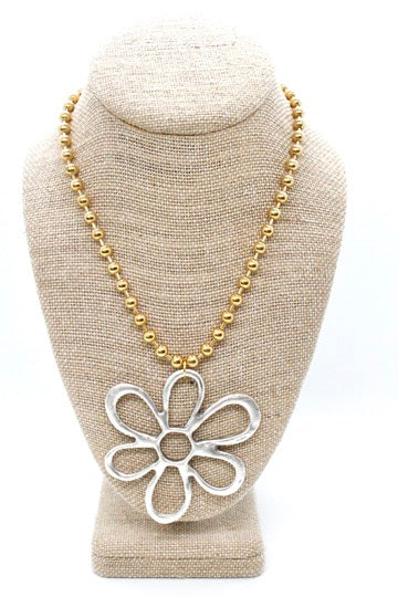 Flower Outline Pendant Convertible Gold Chain Necklace