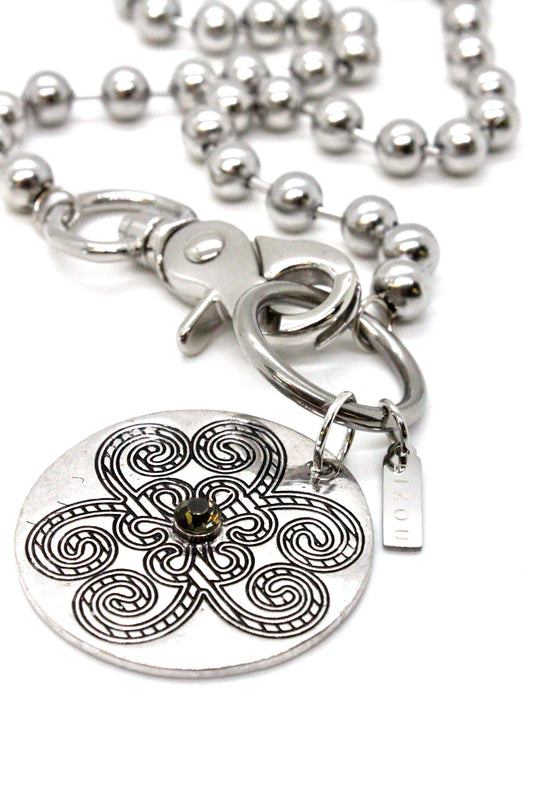 Large Swirl Disc Single Silver Chain Claw Clasp