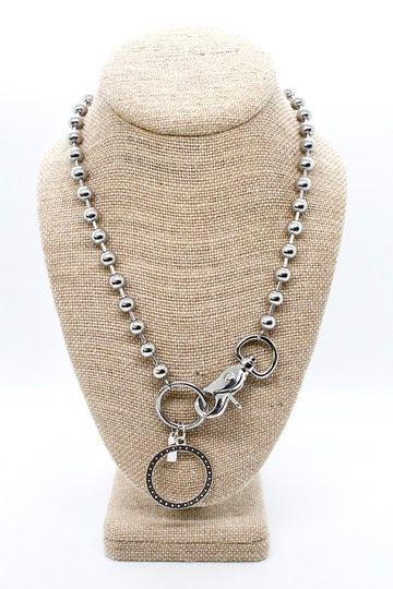 Antique Silver Circle Pendant Convertible Silver Chain Necklace
