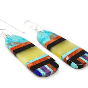 Turquoise Navajo American Indian Mosaic Earrings on Sterling Silver