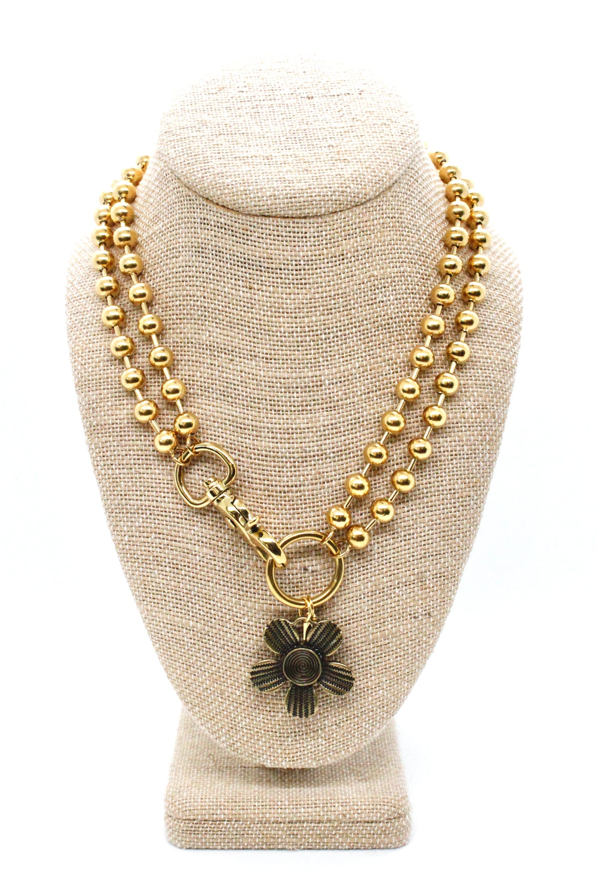 Antique Bronze Flower Pendant Convertible Gold Chain Necklace