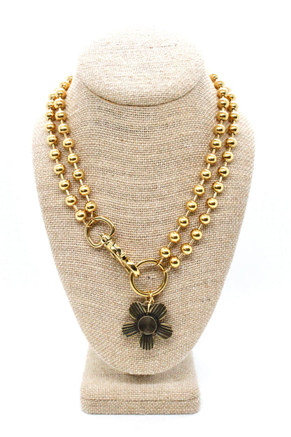 Antique Bronze Flower Pendant Convertible Gold Chain Necklace
