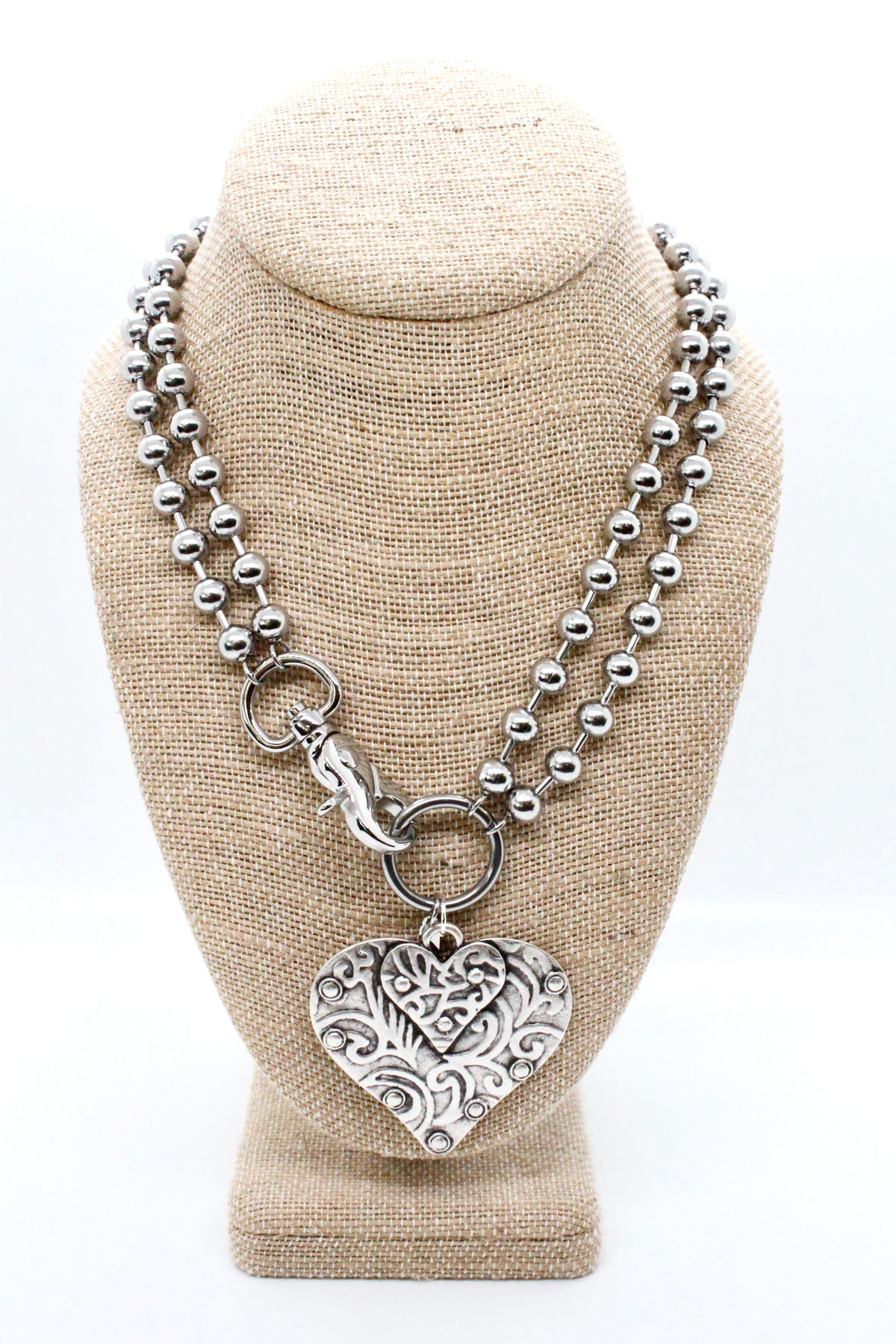 Double Heart Pendant Convertible Silver Chain Necklace