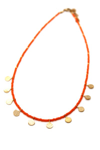 Colorful Seed Bead And Gold Fan Necklace - N3-157