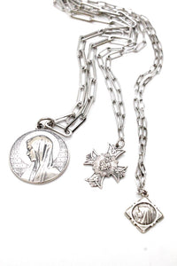 Silver Chain with Sterling Silver French Saint Charms -French Medals Collection-