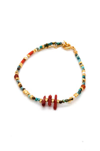 African Turquoise and Red Coral Stone Mix Bracelet -French Flair Collection-