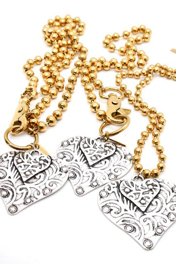 Double Heart Pendant Convertible Gold Chain Necklace