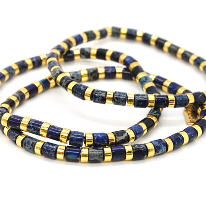 Navy and Gold Stretch Stone Bracelet -Stone Collection-