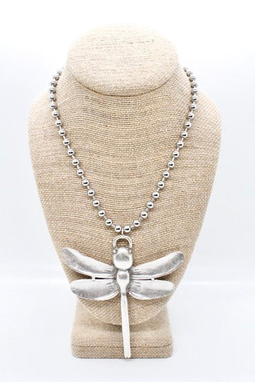 Large Dragonfly Pendant Convertible Silver Chain Necklace
