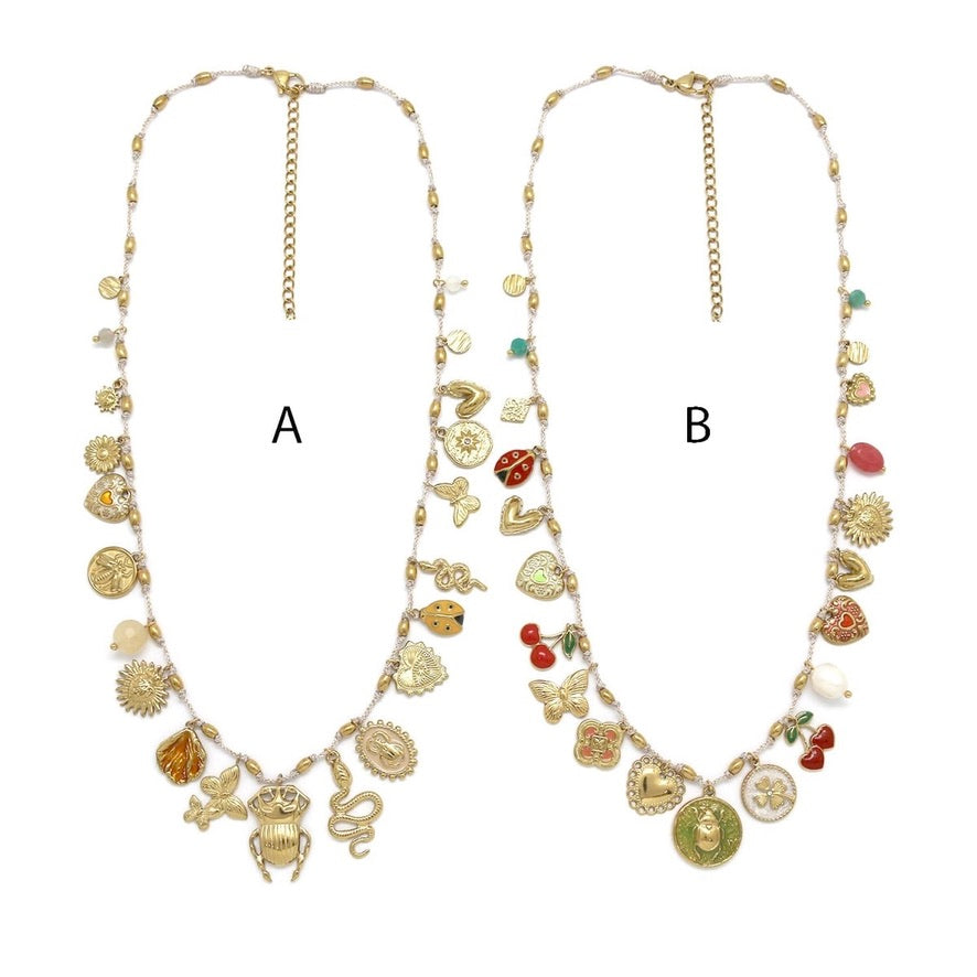Beetles Bugs and Hearts Charms Necklace -  N2-2679