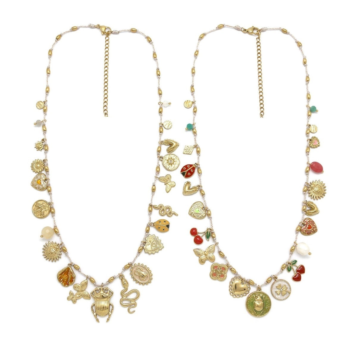 Beetles Bugs and Hearts Charms Necklace -  N2-2679
