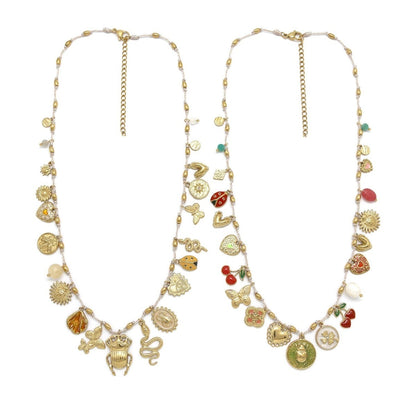 Beetles Bugs and Hearts Charms Necklace -  N2-2679