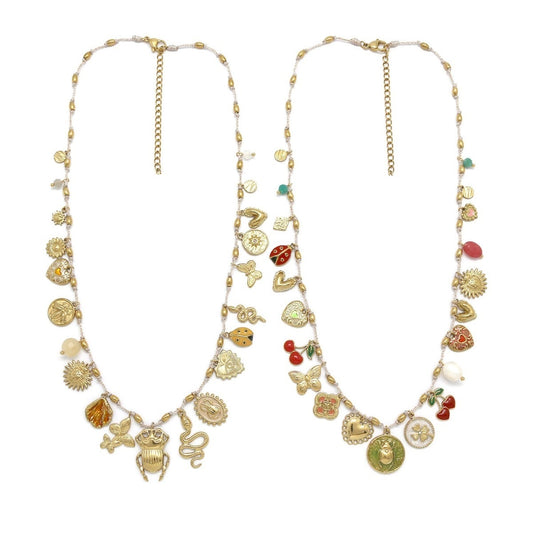 Beetles Bugs and Hearts Charms Necklace -  N2-2679