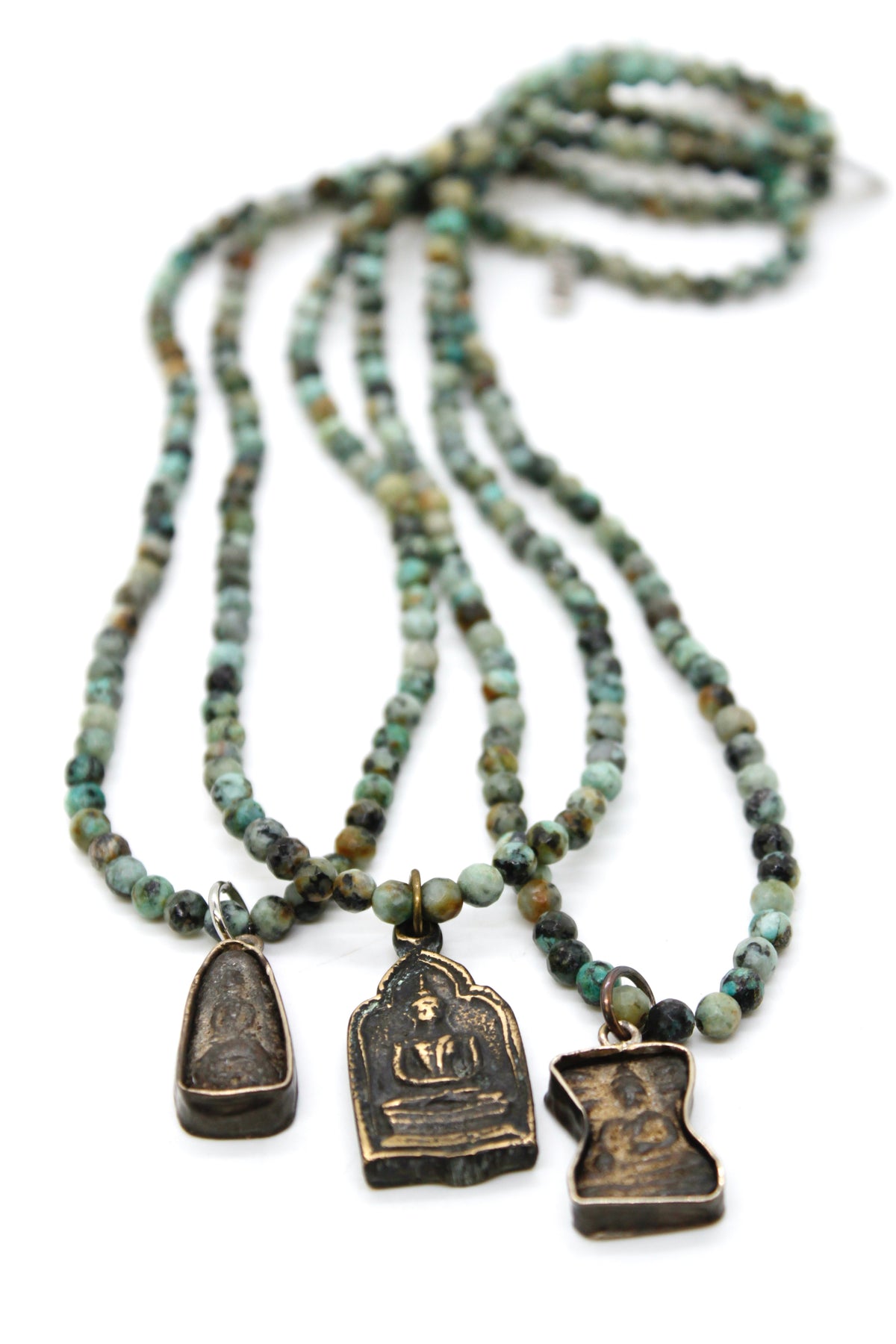 African Turquoise Stretch Necklace with Small Buddha -Buddha Collection-