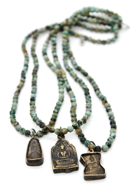 African Turquoise Stretch Necklace with Small Buddha -Buddha Collection-