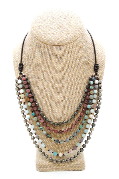 Semi Precious Stone Multi Strand Short Necklace - NLS-M4