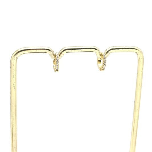 Clear Rhinestone Mini 24K Gold Plate Hoop Earrings - E4-364W