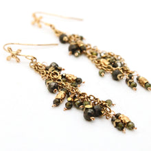 Load image into Gallery viewer, Pyrite and Gold Mini Charm Dangle Earrings - E4-325
