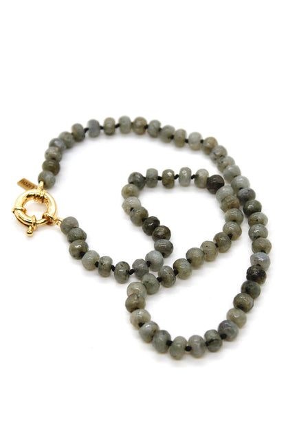 Hand-Knotted Short Faceted Labradorite Beaded Necklace - NLS-LB