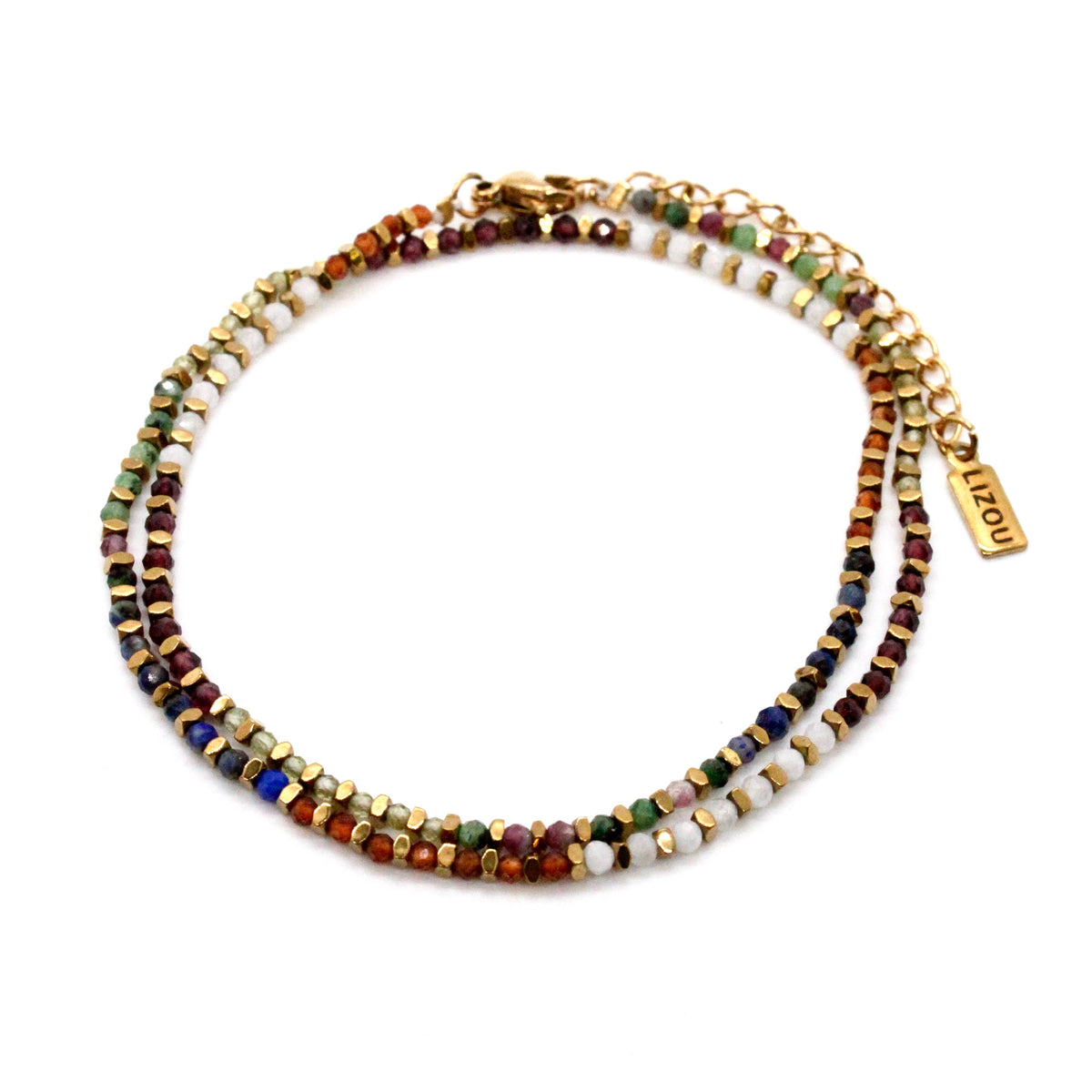Mini Gold Nugget and Faceted Stone Single Strand Necklace - N2-2618