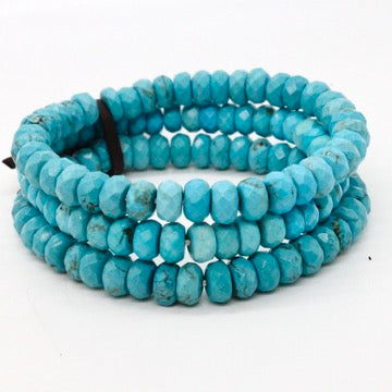Faceted Rich Turquoise Rondelle Bead Three Strand Bracelet -BL-TQ2
