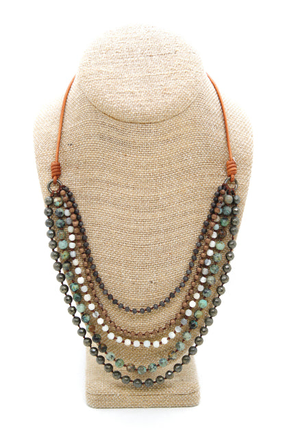 Semi Precious Stone Multi Strand Short Necklace - N4-019