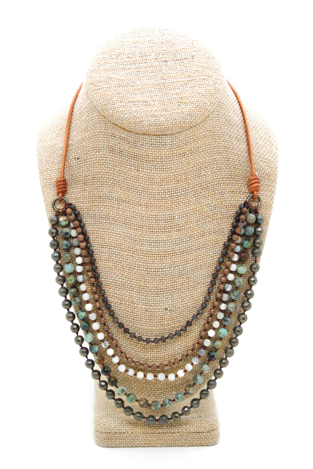 Semi Precious Stone Multi Strand Short Necklace - N4-019