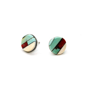 Genuine American Indian Turquoise and Coral Navajo Stud Earrings