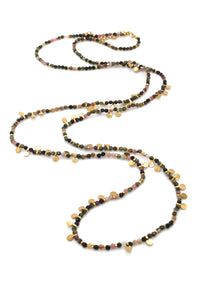 Museum Style Tourmaline Stone Necklace with 24K Gold Plate Mini Charms  -French Flair Collection-