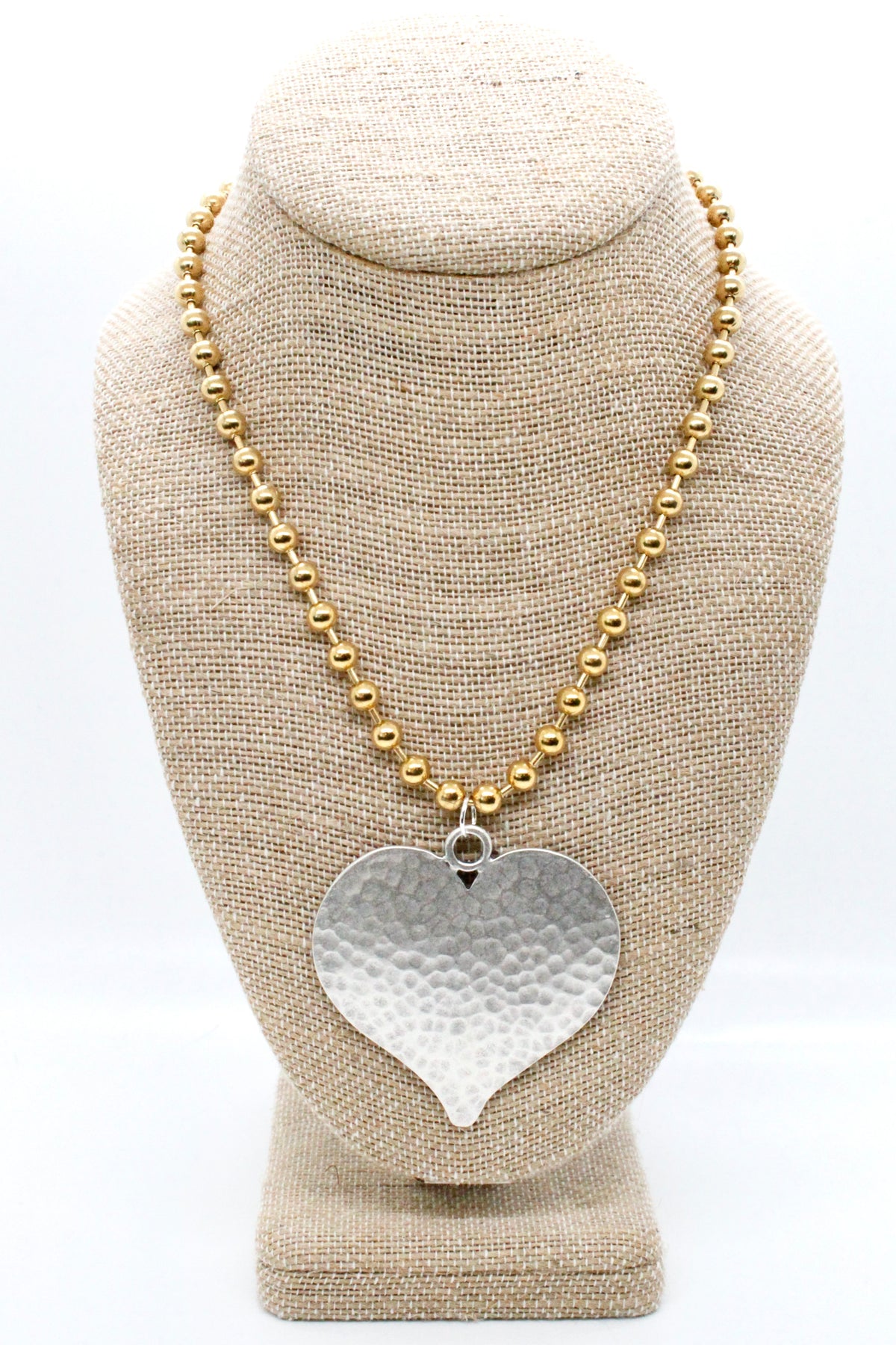 Large Hammered Heart Convertible Gold Chain Necklace