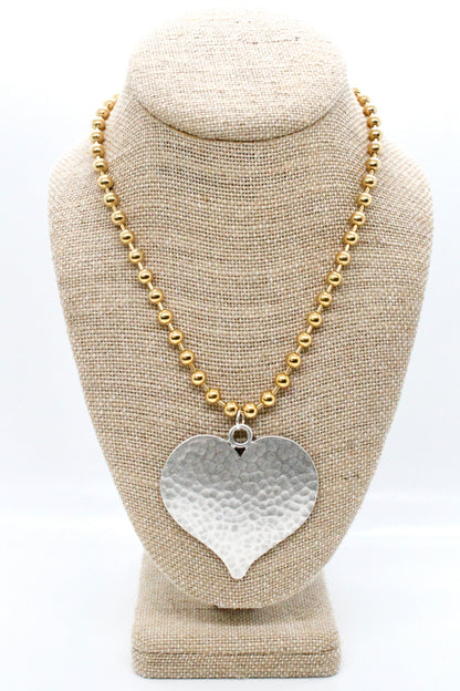 Large Hammered Heart Convertible Gold Chain Necklace