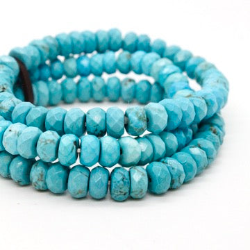 Faceted Rich Turquoise Rondelle Bead Three Strand Bracelet -BL-TQ2