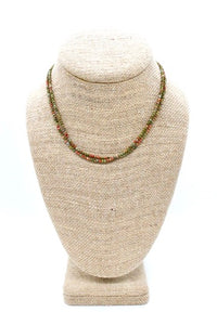 Delicate Faceted Mini Semi Precious Stone Unakite Beaded Necklace - N9-100