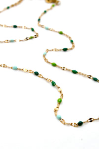 Shades of Green Dot Delicate Chain Necklace -French Flair Collection-