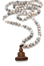 Load image into Gallery viewer, Copper Sitting Buddha on White Lace Agate Knotted Necklace

