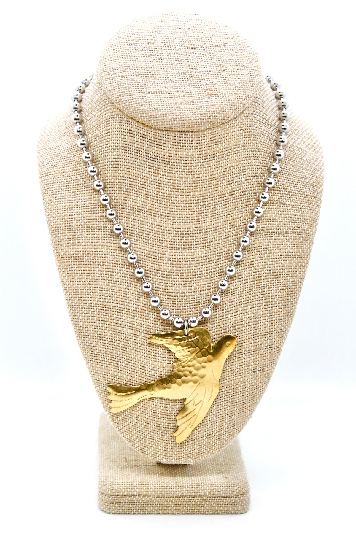 Flying Brass Bird Convertible Silver Chain Necklace