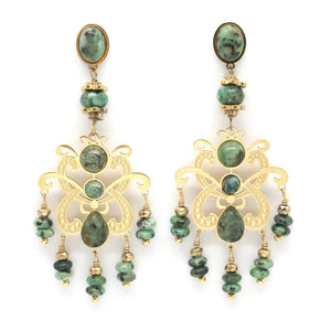 Chandelier African Turquoise and Gold Dangle Earrings - E4-280