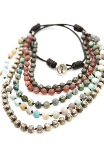 Semi Precious Stone Multi Strand Short Necklace - NLS-M4