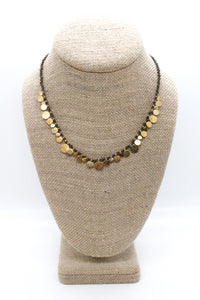 Short Mini Gold Disc Charm Pyrite Necklace - N2-2612P