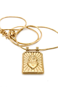 24K Gold Plate Burning Heart Charm Necklace