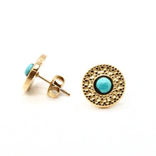 Load image into Gallery viewer, Turquoise and Gold Wheel Stud Earrings E4-201 -French Flair Collection-
