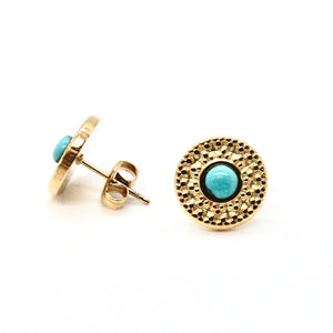 Turquoise and Gold Wheel Stud Earrings E4-201 -French Flair Collection-