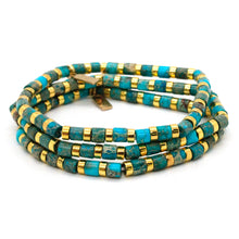 Load image into Gallery viewer, Turquoise and Gold Stretch Stone Bracelet -Stone Collection-
