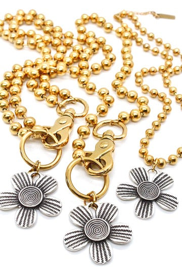 Antique Silver Flower Pendant Convertible Gold Chain Necklace