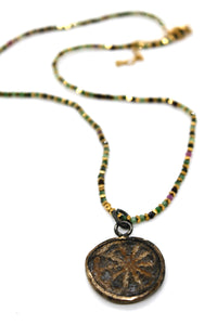Faceted Ruby Zoisite Stone Necklace with Small Buddha -Buddha Collection-