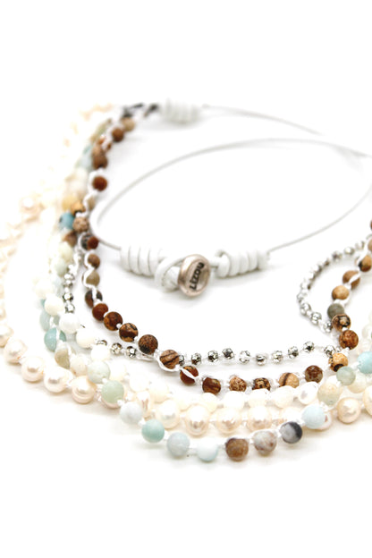 Semi Precious Stone Multi Strand Short Necklace - N4-024