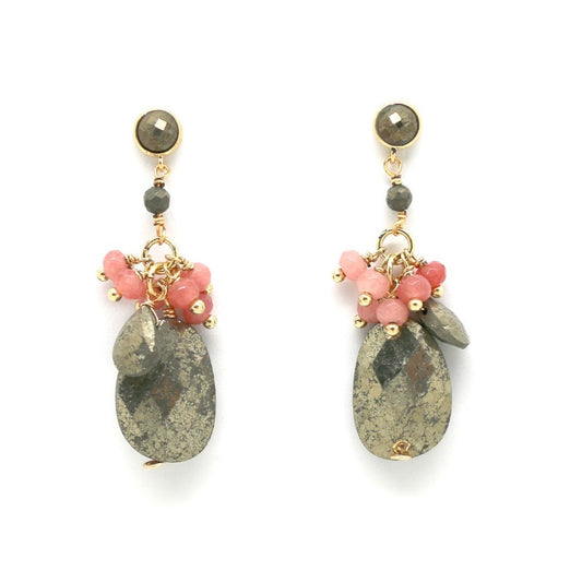 Pyrite and Pink Drop Earrings - E4-310