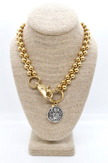 Bird and Moon Phases Pendant Convertible Gold Chain Necklace