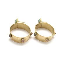 Load image into Gallery viewer, Semi Precious Stones on Wide Hoop Dangle Earrings - E4-366
